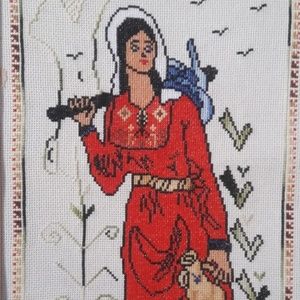 Wall Hanging Embroidery Women Working Folk Art Hol